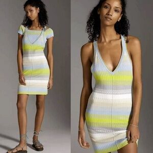 Anthropologie DAILY PRACTICE Tuvalu Stripe Rib Knit Racerback Dress Size M